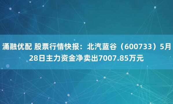 涌融优配 股票行情快报：北汽蓝谷（600733）5月28日主力资金净卖出7007.85万元